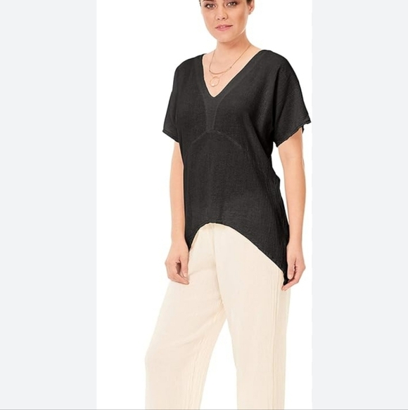 Oh My Gauze! Tops - Oh My Gauze Playa Blouse 100% Cotton Black Asymmetric top M/L Comfort Quality
